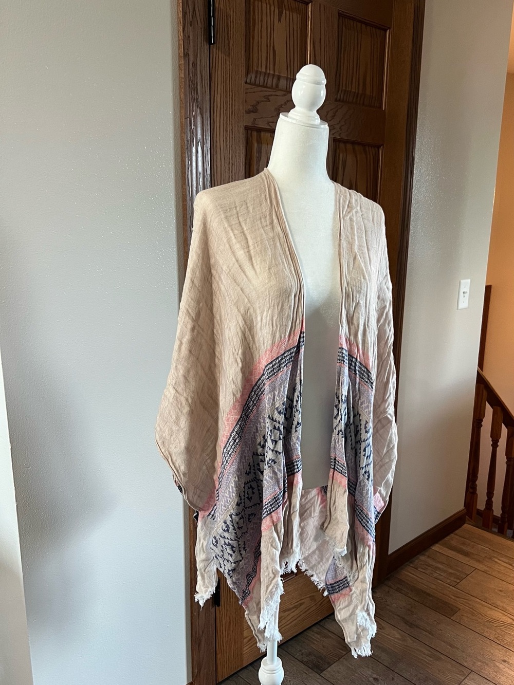 Beige Aztec Printed Boho Shawl